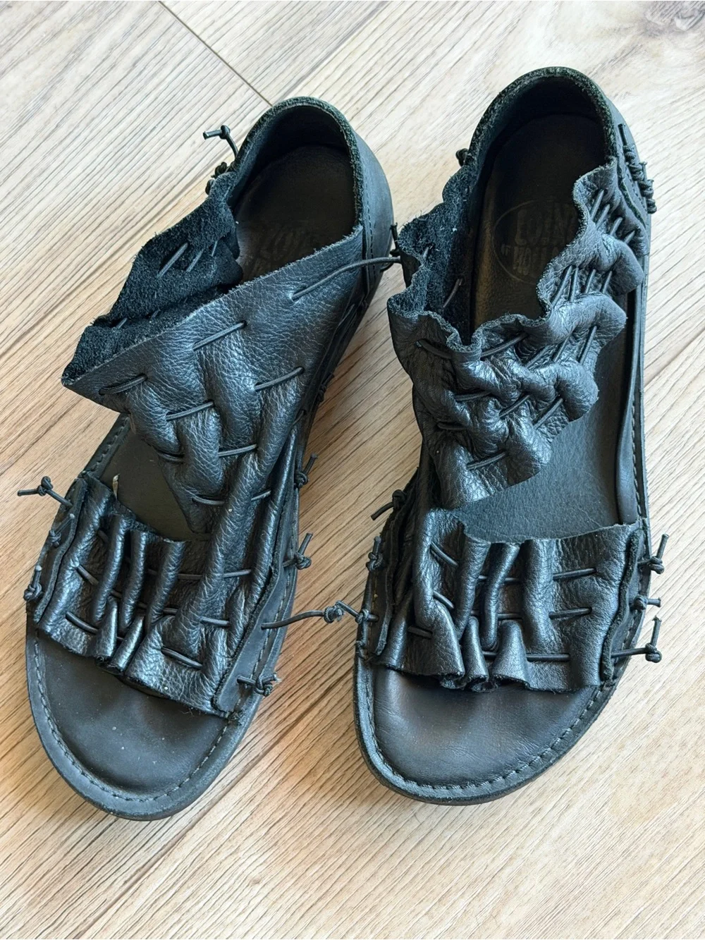 Loints of Holland Black Leather Fringe Sandals - Picture 4 of 10